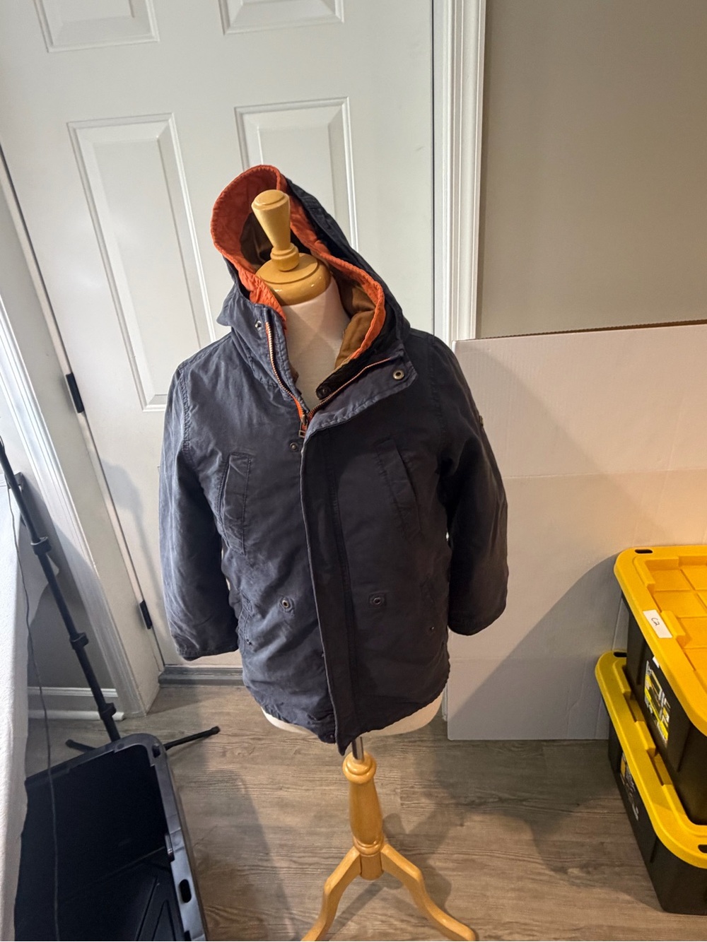 Zara Boys Navy Orange Hooded Parka Jacket Size 9/10 140